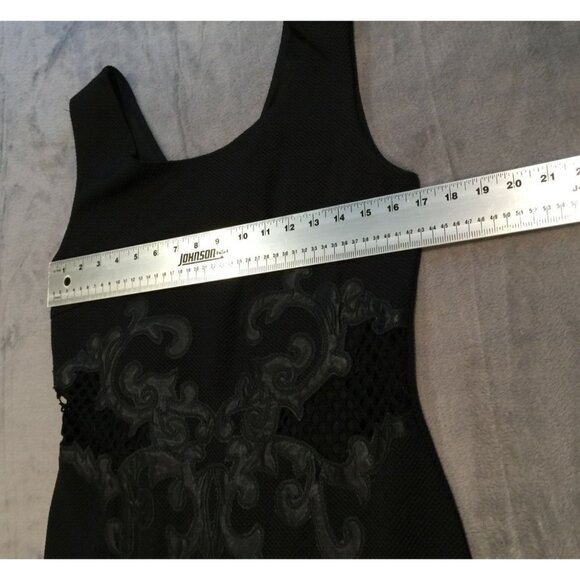 Tesoro Moda Womens Small Black Straight Bodycon Dress Embroidered Mesh Stretch - Picture 8 of 9